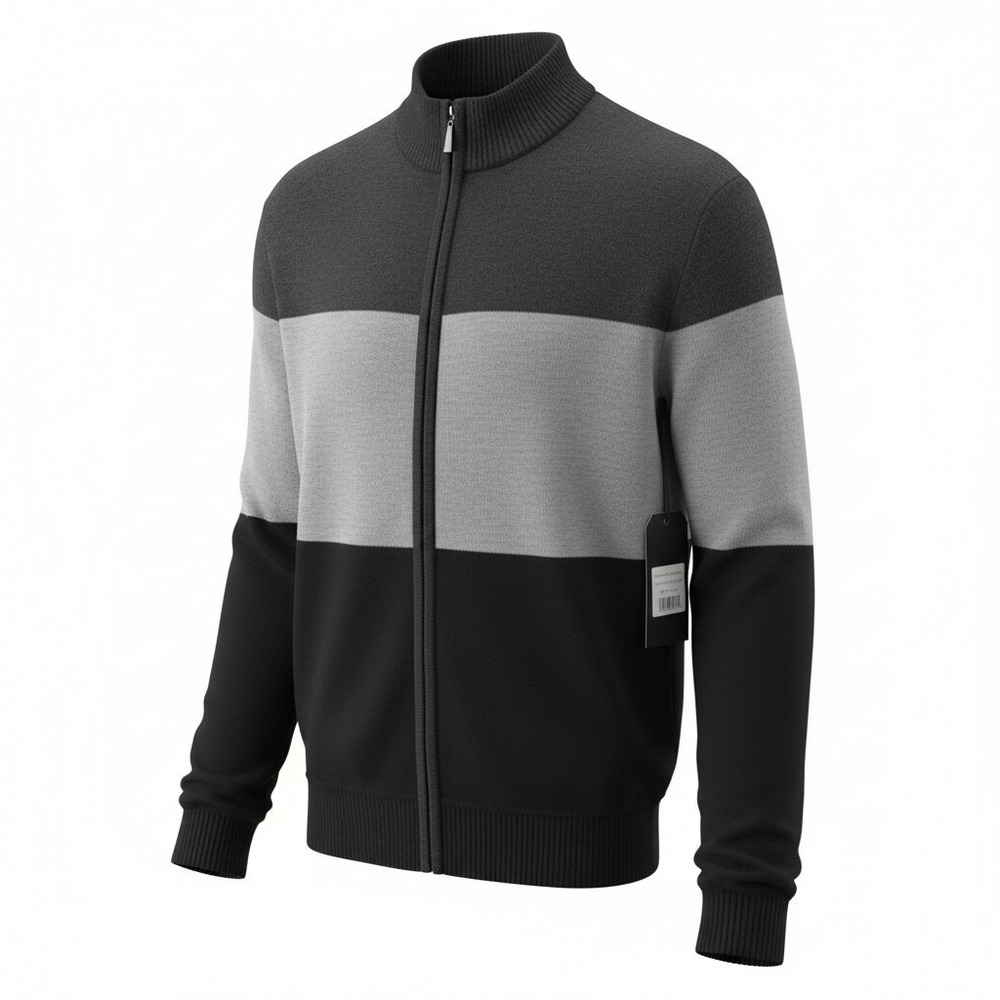 Six Lincon zip up cardigan sweater men's Large, Grey and Black NWT